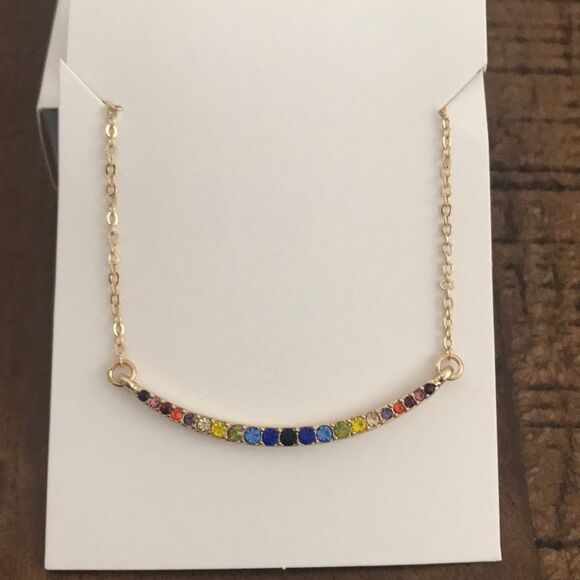 Amelia Rue - Curved Rainbow Stone Bar Necklace - NEW! - Picture 1 of 2